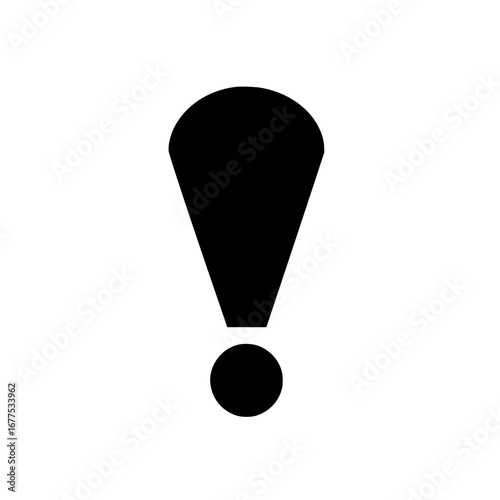Minimalist vector illustration of a black-and-white exclamation mark symbol with a circle at the base