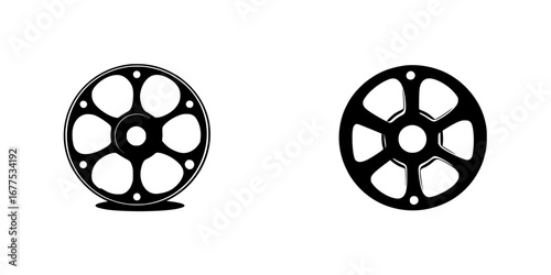 Minimalist black-and-white vector illustration of film reels, showcasing a simple silhouette design suitable for various creative projects