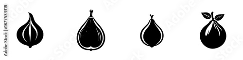 Minimalist black-and-white vector illustration of fig fruits in various shapes and designs