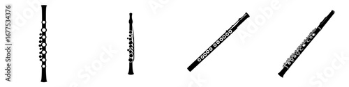 Black and white minimalist vector illustration of various flute silhouettes in a simple design