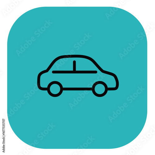 Simple Black Line Art Car Icon on Teal Rounded Square Background.