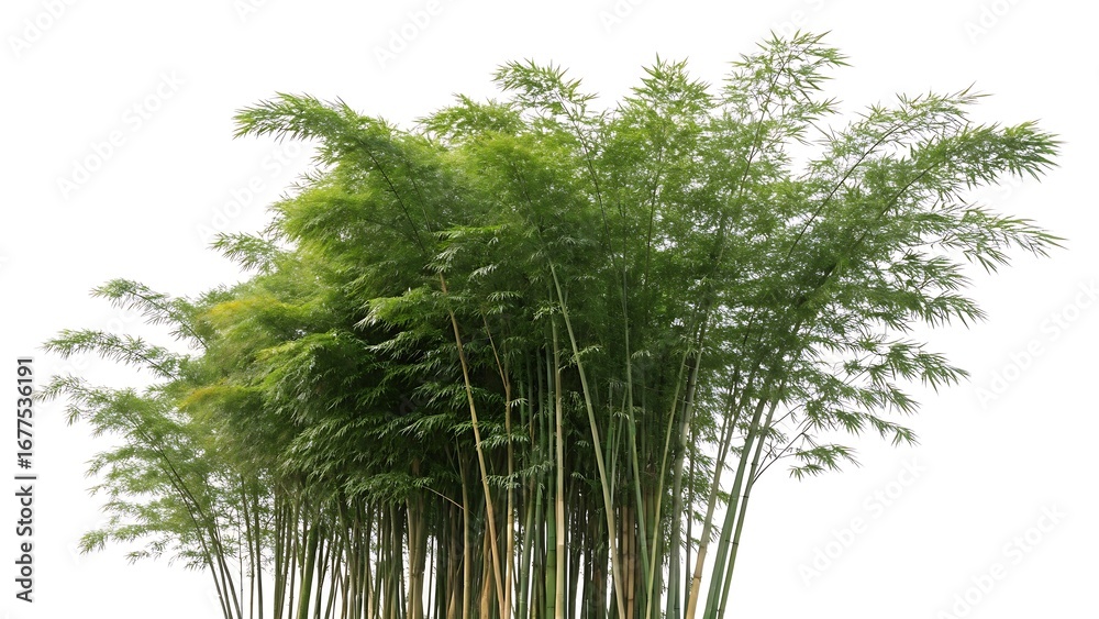 Fototapeta premium Whispers of the sky – majestic bamboo tree dancing in the wind isolated on white background. AI GENERATED. 