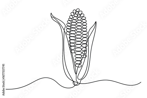 Continuous One Line Drawing of an Ear of Corn | Vector Illustration for Food and Agriculture.