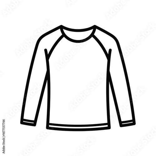 A simple black and white line drawing of a long-sleeved t-shirt with raglan sleeves.