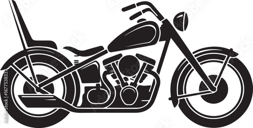 Black Silhouette of a Classic Motorcycle on a White Background motorbike chopper