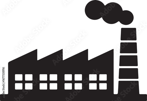 Black Silhouette of a Factory Building with Smoke industrial chimney