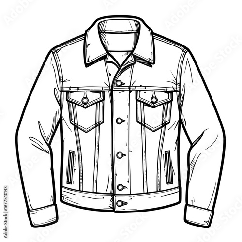 Vector illustration of a classic denim jacket with pockets in a stylish line art design
