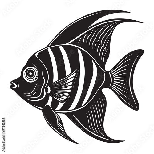 An Elegant Portrait of an Angelfish, a Graceful and Majestic Freshwater Fish with a Unique Triangular Body and Long, Flowing Fins