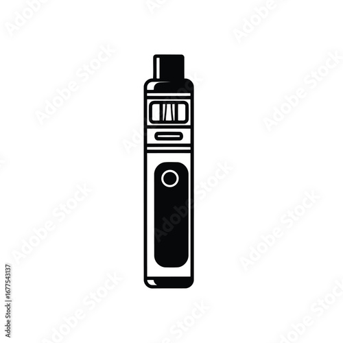 Black and white illustration of an electronic cigarette.
