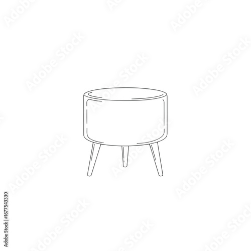 Simple line art illustration of a round stool with three legs, perfect for home interior design concepts.