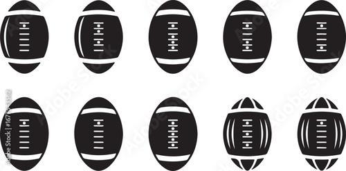 Collection of American Football Icons in Black and White Silhouette sport game