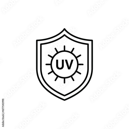 Shield graphic with UV protection symbol.