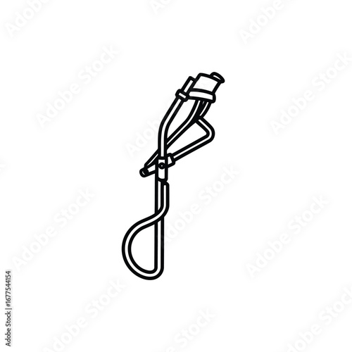 A black and white line drawing of an eyelash curler.