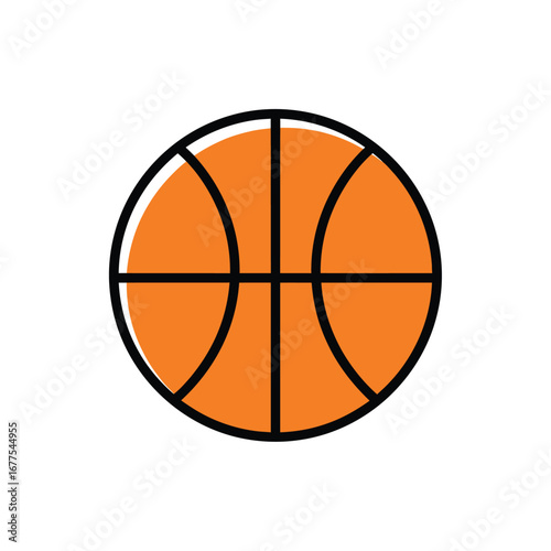 Vibrant orange basketball illustration with bold black outlines a classic sports game ball icon.