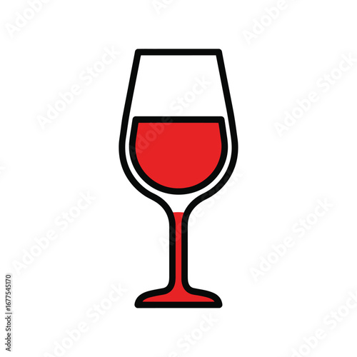 Simple red wine glass icon with a bold black outline flat design style.