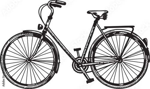 Detailed Black and White Silhouette of a Vintage Bicycle bike retro