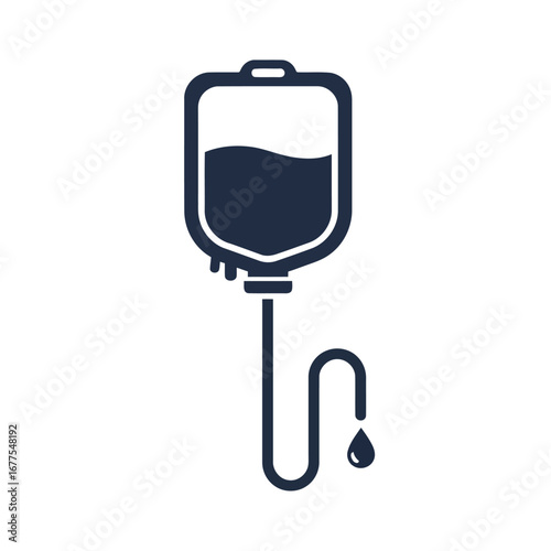 Illustration of an intravenous infusion bag with a tube and a single droplet, used for medical treatment.