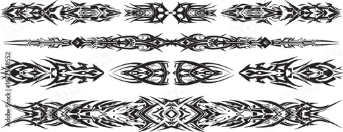 Tribal tattoo style vector graphics set with abstract ornamental designs and ethnic patterns