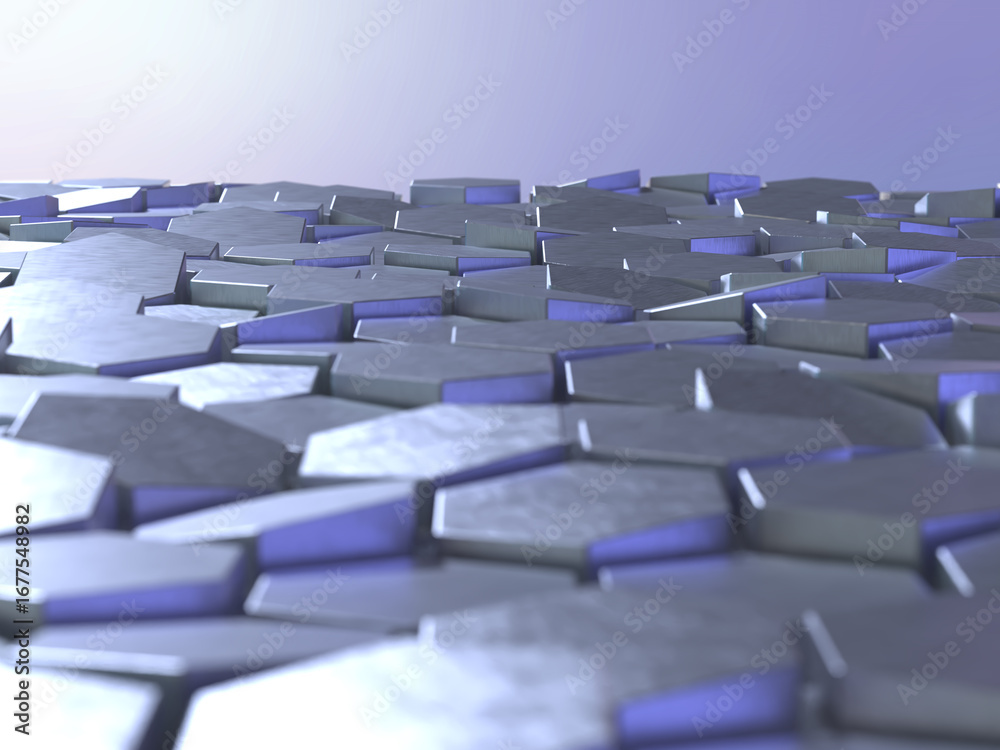 Obraz premium 凸凹した六角形のパネルの3Dイラストレーション