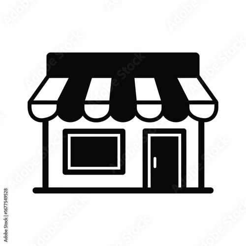 Simple black and white storefront icon illustration.