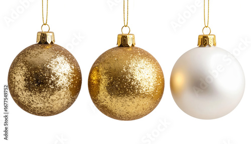 Christmas Ornaments PNG – Golden and White Hanging Decorations, Stars and Baubles Isolated Transparent Background
