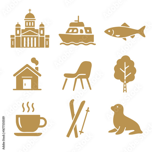 vector isolated yellow color Helsinki traditional cultural symbols