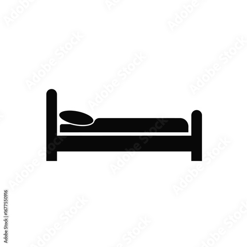 Minimalist silhouette of a bed with pillow and headboard on a white background. EPS 10.