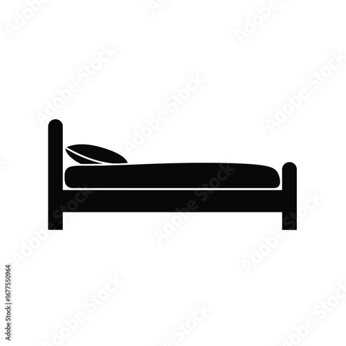Minimalist silhouette of a bed with pillow and headboard on a white background. EPS 10.