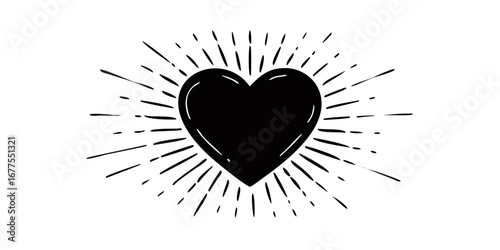Stylized black heart with radiating lines on a black background