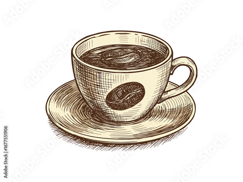 Hand-drawn coffee cup with bean illustration