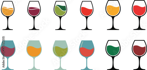 Assorted Wine Glasses with Colored Liquids vector illustration