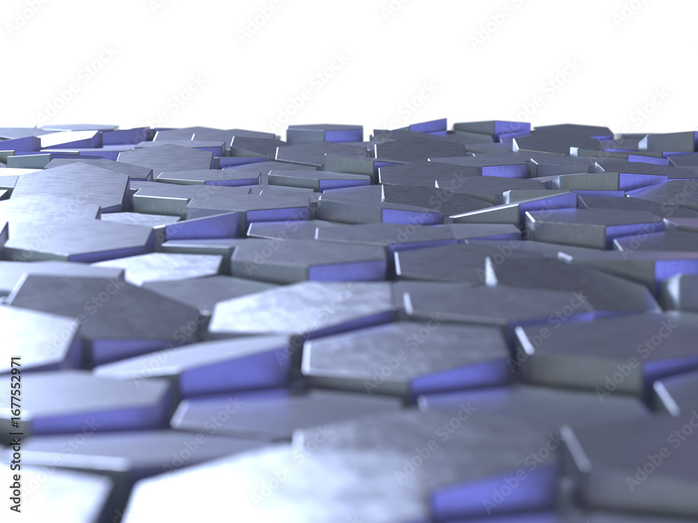 Obraz premium 凸凹した六角形のパネルの3Dイラストレーション