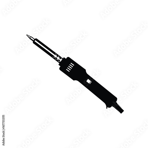 Silhouette of a soldering gun with pointed tip on a white background. EPS 10.
