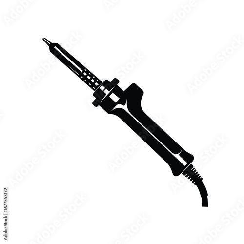 Silhouette of a soldering gun with pointed tip on a white background. EPS 10.