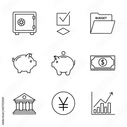 Business finance and money management thin line icon set for web design