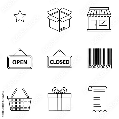 Comprehensive collection of modern thin line icons for e-commerce, online shopping, and retail business applications