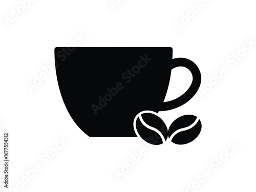 Simple coffee cup and bean silhouette graphic