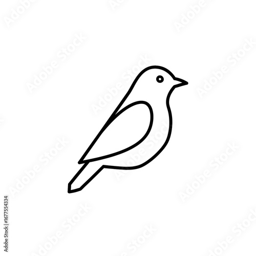 Simple line drawing of a small bird perched on an unseen surface, showcasing its silhouette and profile view