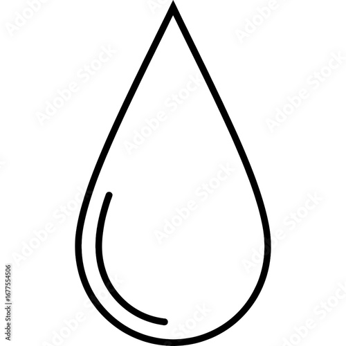 Minimalist outline drawing of a liquid drop, symbolizing clean water, freshness, hydration, and essential life elements in a simple graphic illustration