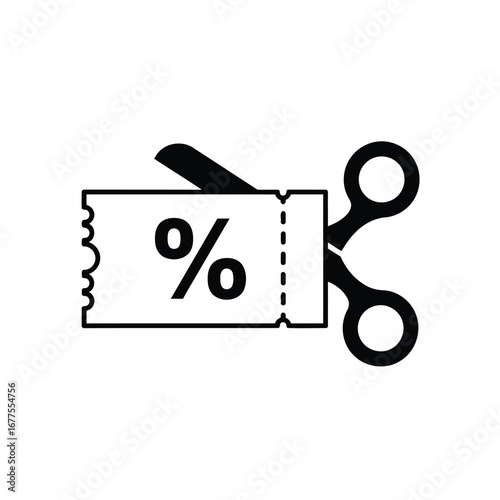 Scissors cutting a coupon with percentage sign, signifying a discount or sale.
