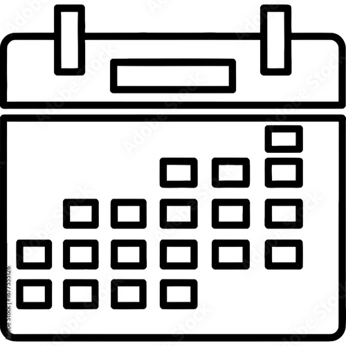 Minimalist line art calendar icon for scheduling and time management, representing appointments, events, and important dates for effective planning and organization