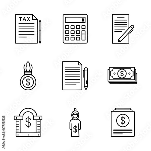Financial Icons Tax, Money, and Accounting Symbols