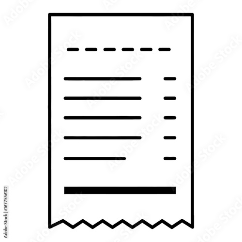 Minimalist line icon of a paper receipt representing a financial transaction or sales bill
