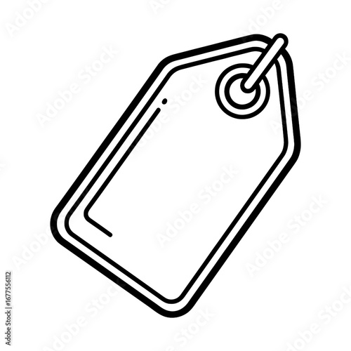 Simple black and white line art illustration of an empty tag, ideal for sales events, product identification, and pricing graphics