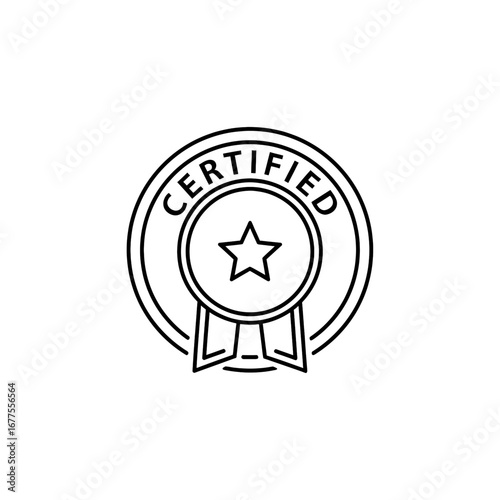 Certified Stamp Icon with Star and Ribbon, Emblem of Quality and Approval