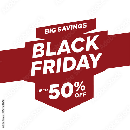 Black Friday sale banner with big savings and up to 50% off promotion for shopping deals.