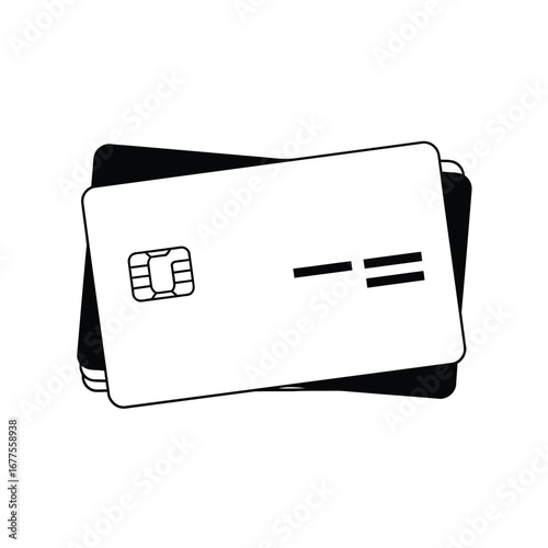 A minimalist black and white icon of two stacked credit cards with a visible EMV chip.