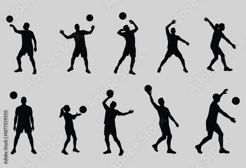 Volleyball  Players Silhouettes Set - Serving, Spiking, Passing Vector.