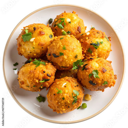 Sabudana vada wada pakora on a plate isolated on transparent and white background