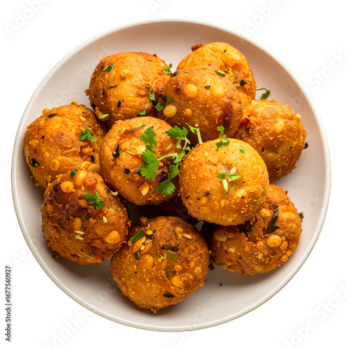 Sabudana vada wada pakora on a plate isolated on transparent and white background